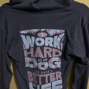 Navy Bella Canvas Small Hoodie with Graphic blue & purple text